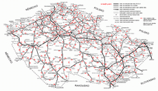 esk republika,eleznin mapa esk republiky,Czech republic,rail map of Czech republic